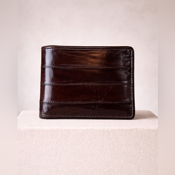 Vintage Handbags - Vintage Genuine Eel Skin Wallet | Rich Chestnut Brown Leather